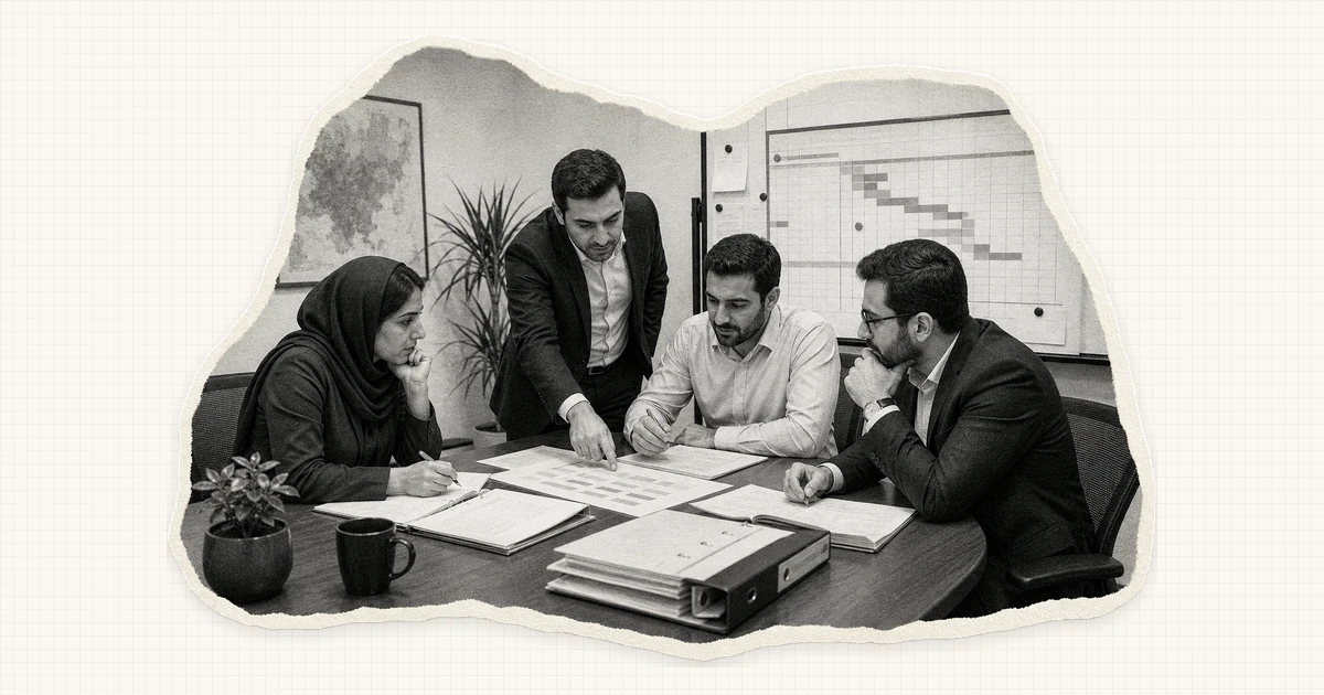 تیم مالی شرکت در حال مرور چک‌لیست و زمان‌بندی استقرار نرم‌افزار